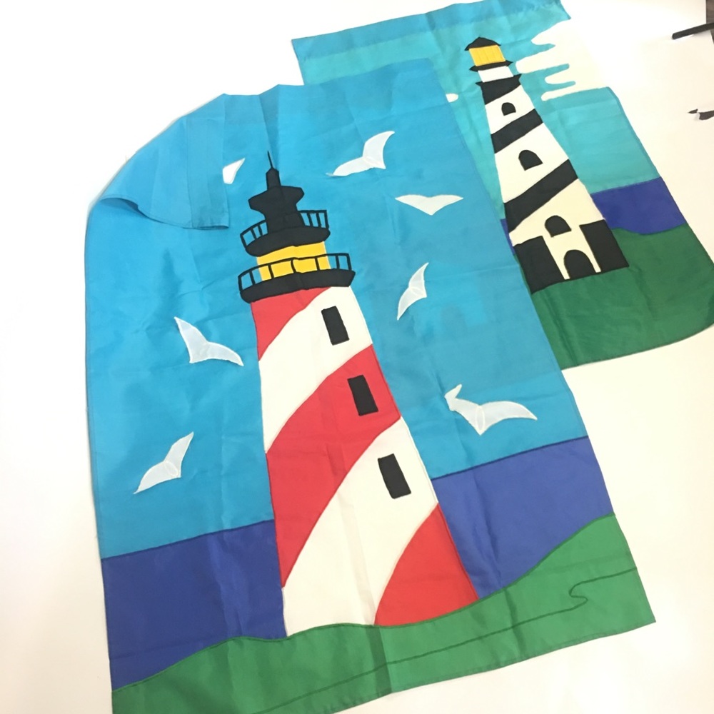 Lighthouse Outdoor Large Flags w 3D Seagulls Beach‎